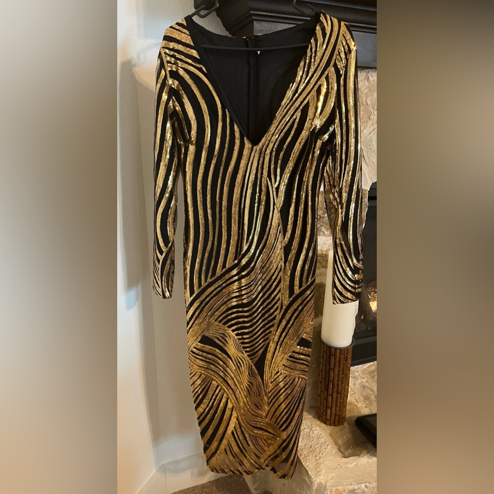 Gold/Black Sequins Evening Dress